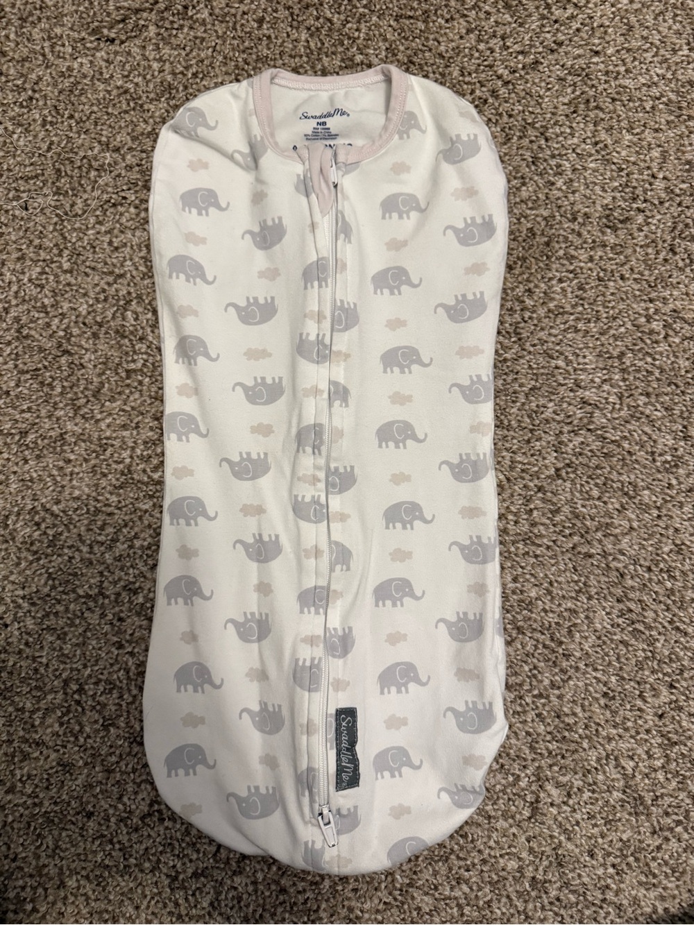SwaddleMe White Sleep Sack with Gray Elephant Print and Pink Trim